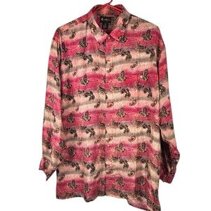 Vintage Revolution Silk Paisley print Shirt Button front Collared Red/beige L
